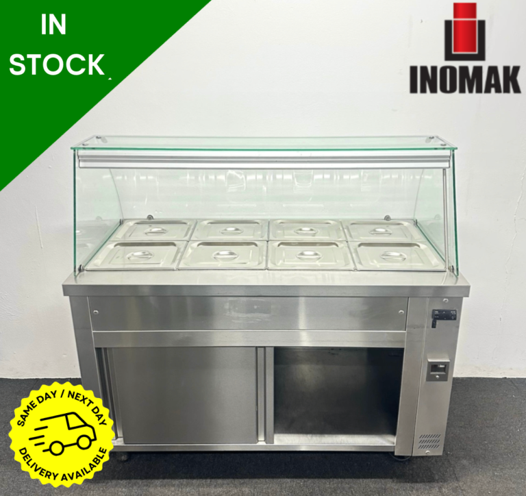 PROFIT NOW, BUY LATER! - Used Inomak 4 x 1/1 GN Glass Fronted Wet Well Bain Marie & Ambient Cupboard