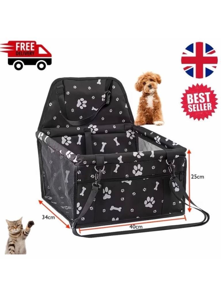 Dog Car Seat Booster with Safety Leash Foldable PVC Stable Frame