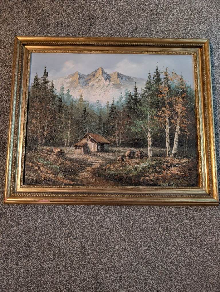 vintage framed oil on canvas landscape painting