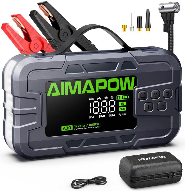 AIMAPOW Car Battery Jump Starter with Air Compressor, 8000A, 160PSI