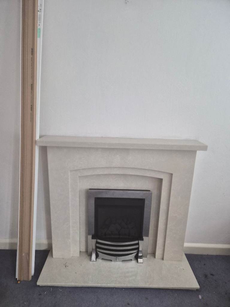 Modern Stone Fireplace Surround with Electric Fire Insert