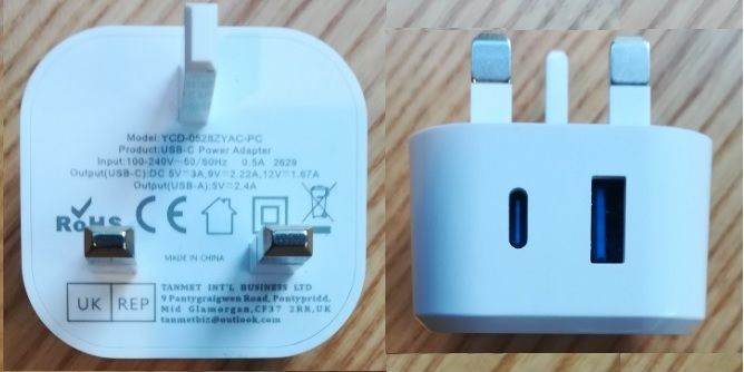 USB-C Power Adapter with UK Plug – As Good As New in photo