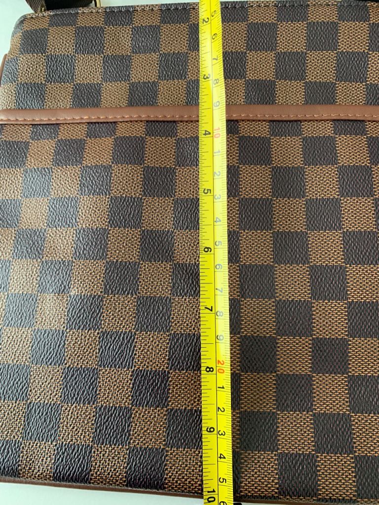 Brown faux leather check cross body bag with canvas strap