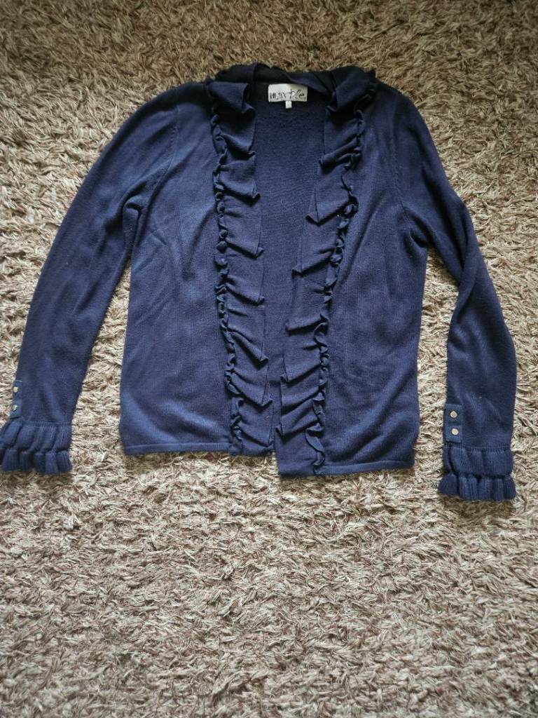 Marble Navy Blue Cardigan with Ruffle Detail – Size 1, Good Condition