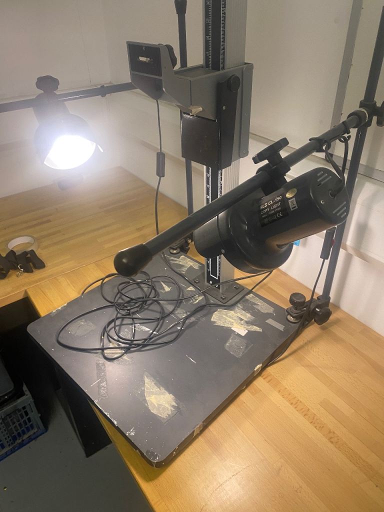 Camera copy stand with lights