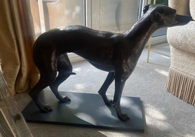 Large Whippet Statue on Base – Good Condition