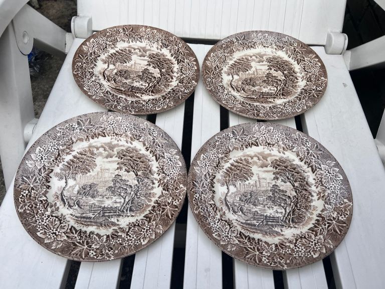 Staffordshire English ironstone brown dinner plates  Set of 4 dinner plates 