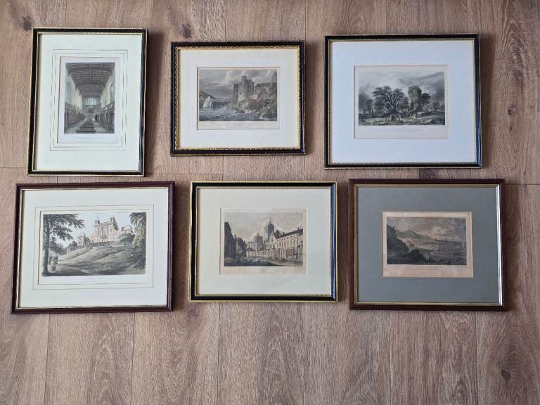 £30/Each Antique 1800s Various British Landscape + Cambridge Church Framed Engraved Prints