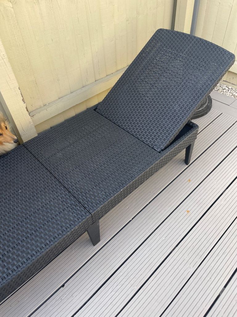 Black sturdy plastic rattan look sun lounger recliner
