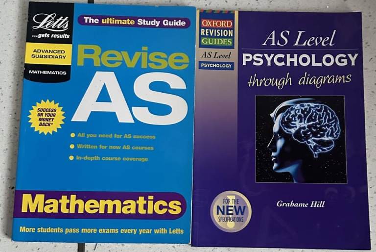 NEW AS LEVEL REVISION GUIDES, LETTS MATHS, OXFORD PSYCHOLOGY ONLY £5 PAIR, CAN POST