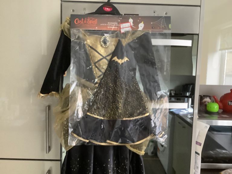 Kids Witch Fancy Dress Costume - Black & Gold, New age 7-8