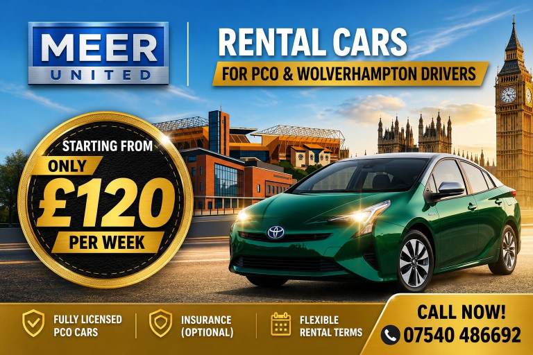 PCO CARS, UBER CAR HIRE, BOLT CARS, PRIUS FOR RENT, WOLVERHAMPTON CARS, HYBRID CARS FOR RENT.