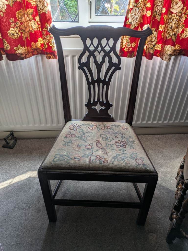 Antique Georgian Mahogany Chair with Tapestry Seat