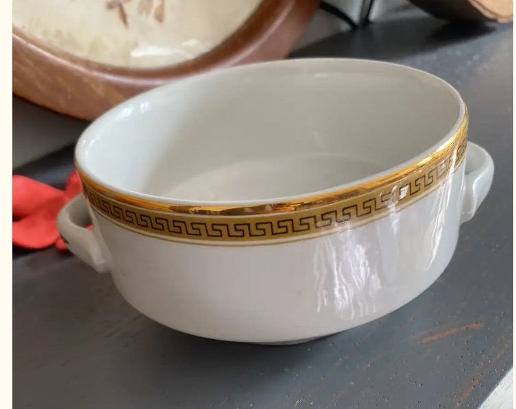 4 porcelain soup bowl with greek key design.