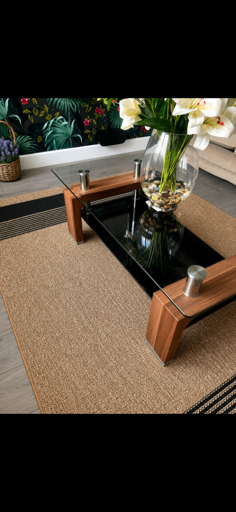 Modern Wood & Glass Coffee Table with Lower Shelf
