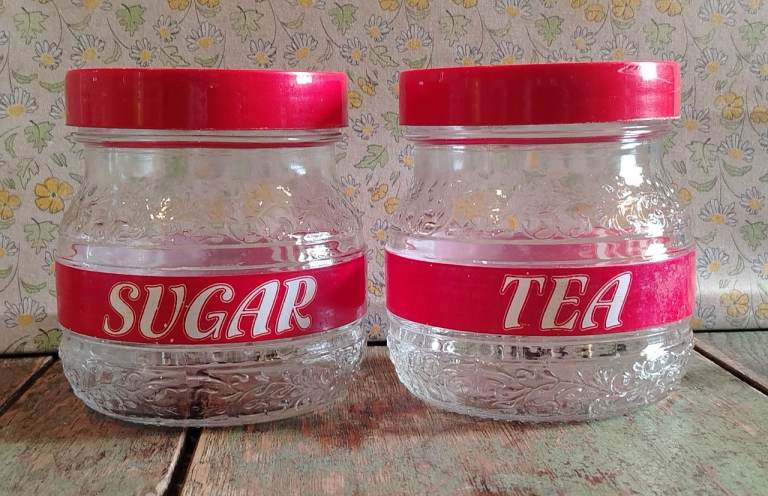 Set of 2 Vintage Screw top Canister Jars - Tea and Sugar - Kemnay