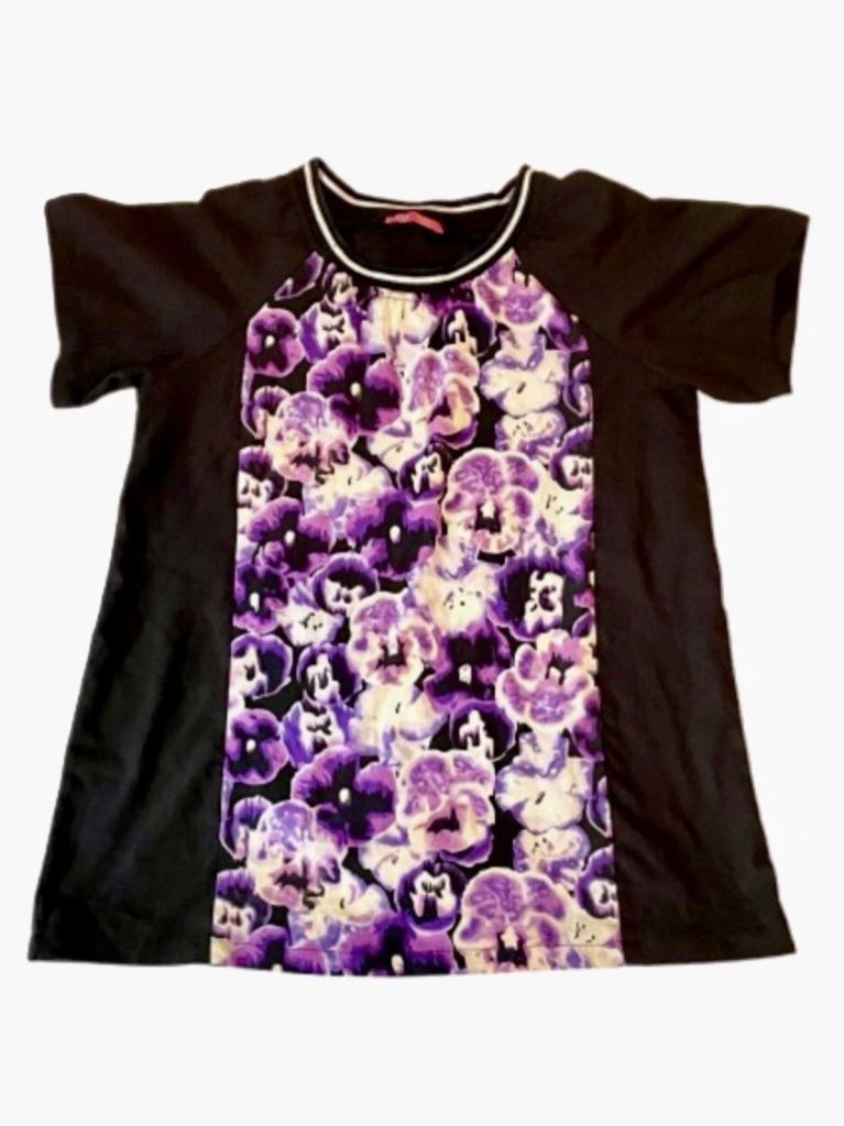 Black And Purple Floral T Shirt 12 / 13 yrs XS Adult