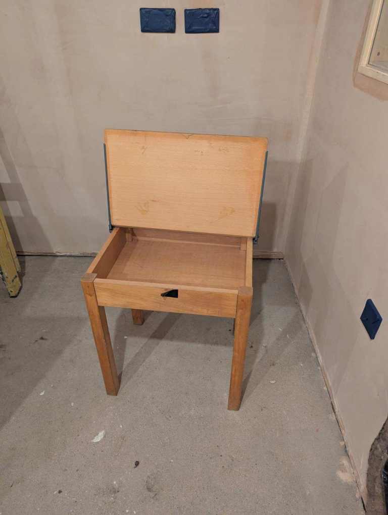 Old Wooden School Desk with lid and compartment - 59cm high x 45cm deep x 56cm Wide