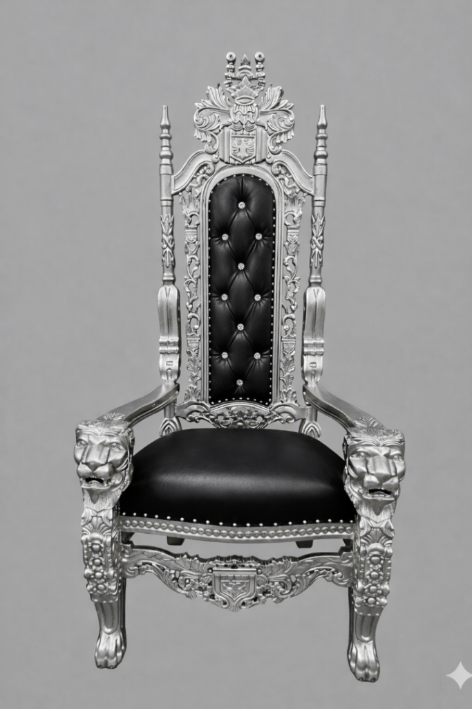 Lion King Throne Chair - Bespoke Wedding Furniture - Silver & Black Leather