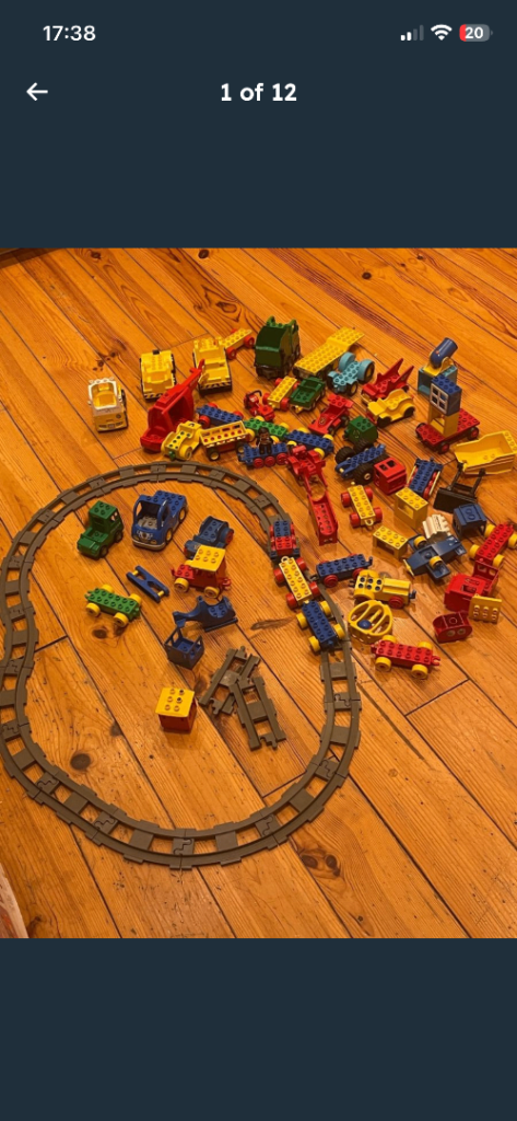 Massive mixed Duplo blocks (vehicles + train track) 