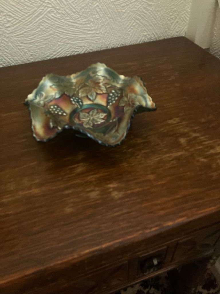 Vintage Carnival Glass Bowl - Grape and Cable Pattern