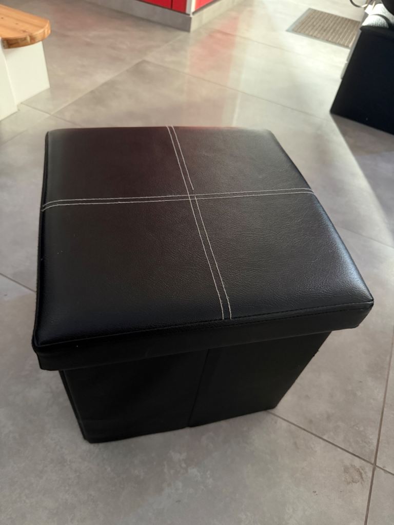Black Faux Leather Storage Stool/Ottoman – Good Condition