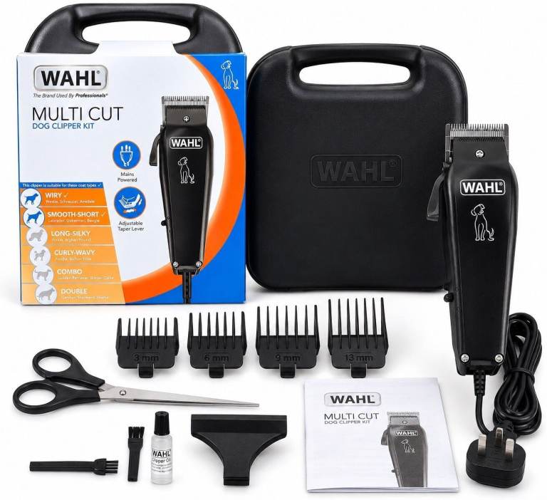 Wahl Multi Cut Dog Clipper Kit Mains Pet Grooming 4 Combs Case Scissors