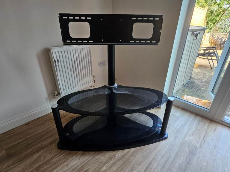 Black Glass TV Stand with Mount – Good Condition