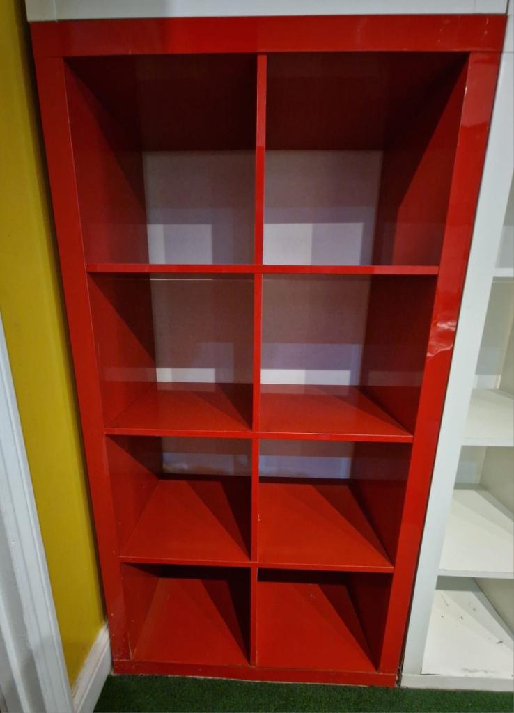 Red Wooden Bookcase / Display Unit – Good Condition
