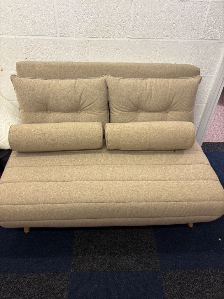 Small Beige Sofa Bed/Futon - Compact & Functional