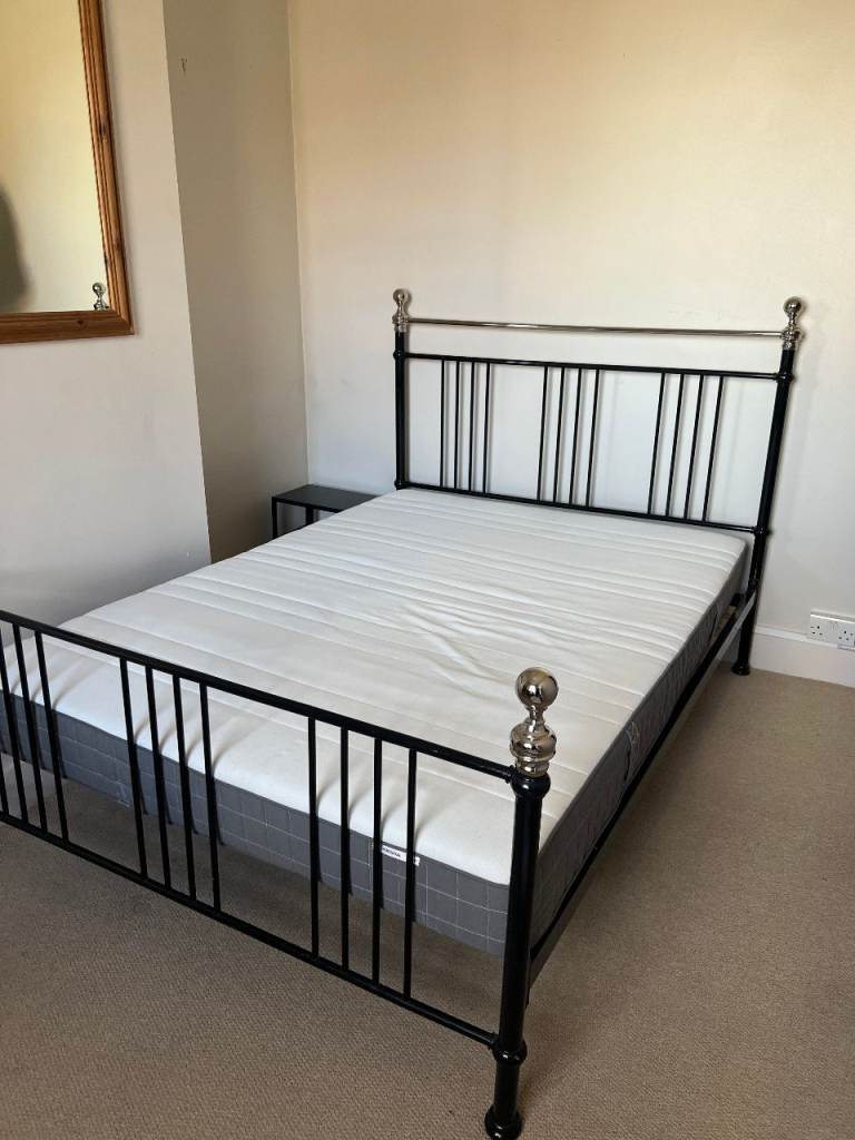 Lovely black and silver IKEA standard double bed with or without MORGENDAL mattress
