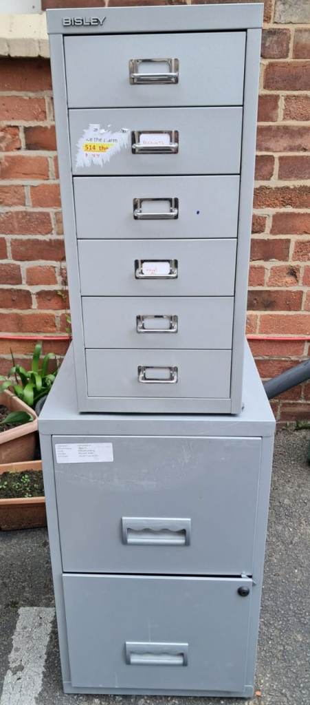 Bisley, set of 6 steel office drawers.