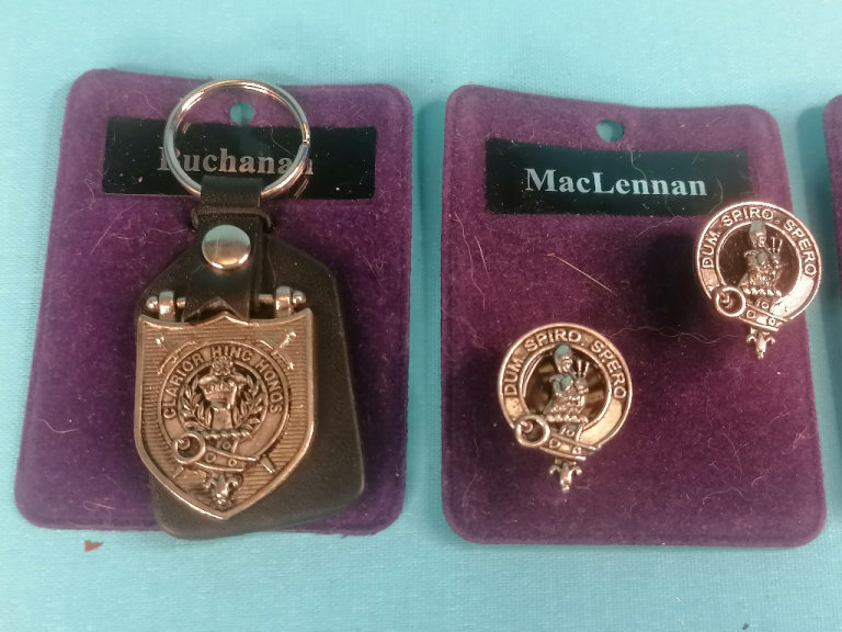 2x Buchanan scottish items kilt keyrings and  1x MacLennan.