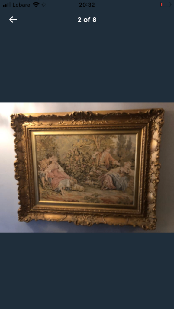Vintage Framed Tapestry Wall Art – Gold Frame, Good Condition
