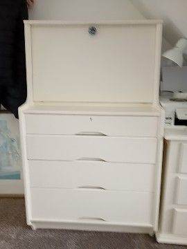 Cream Wooden Bureau Desk with Drawers – Good Condition
