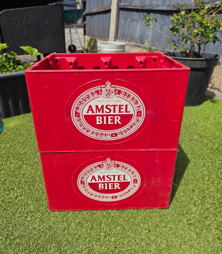 2 x Vintage Amstel Bier Plastic Beer Crates Pub Home Bar Man Cave Bottle Storage