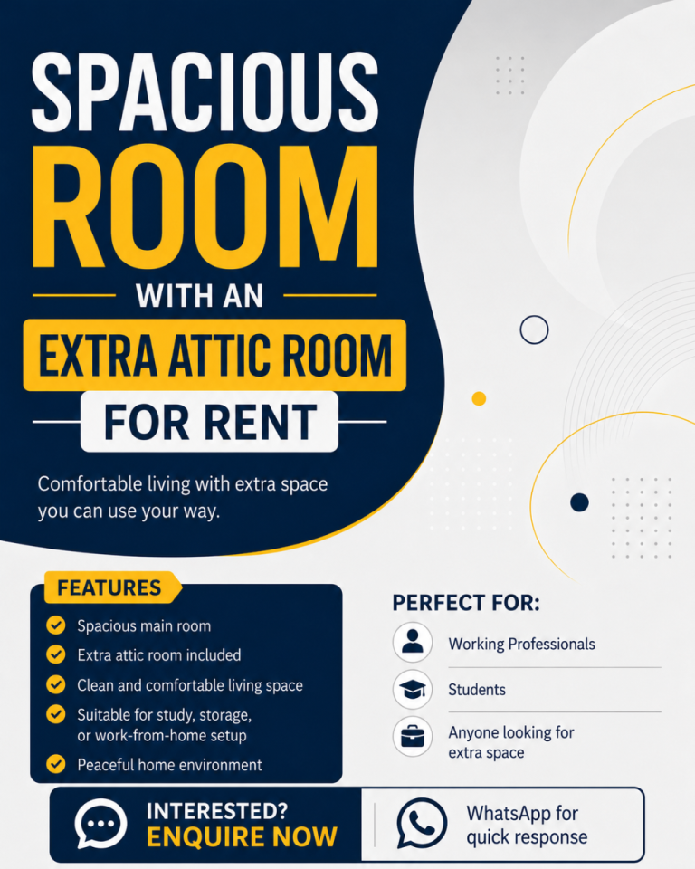 Spacious Room with An An Extra Artic Room  For Rent