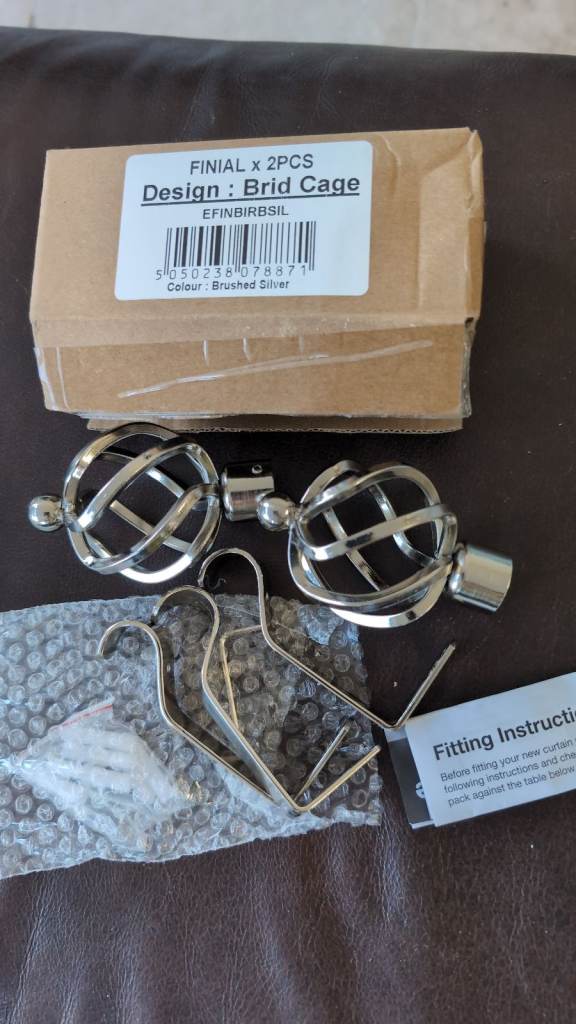 New Brushed Silver Bird Cage Curtain Pole Finials (2 PCS)