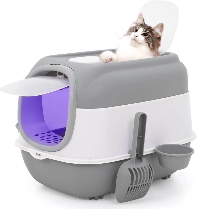BRAND NEW IN BOX - Grey and White Cat Litter Box with Scoop and Bowl
