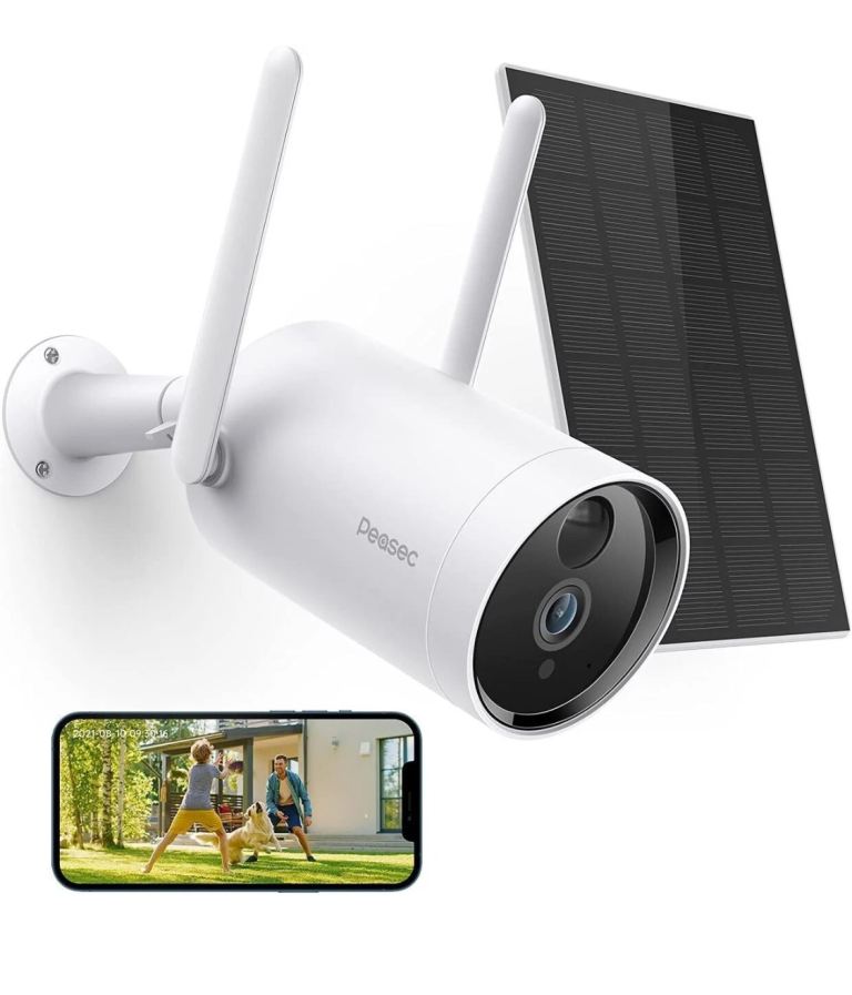 Peasec Solar Security Camera, 1080P Wireless Night Vision Outdoor Security Camer