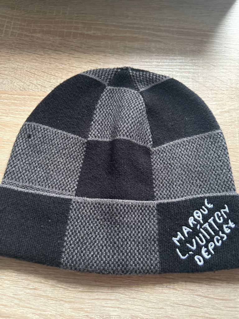 Louis Vuitton Style Beanie Hat – Black and Grey