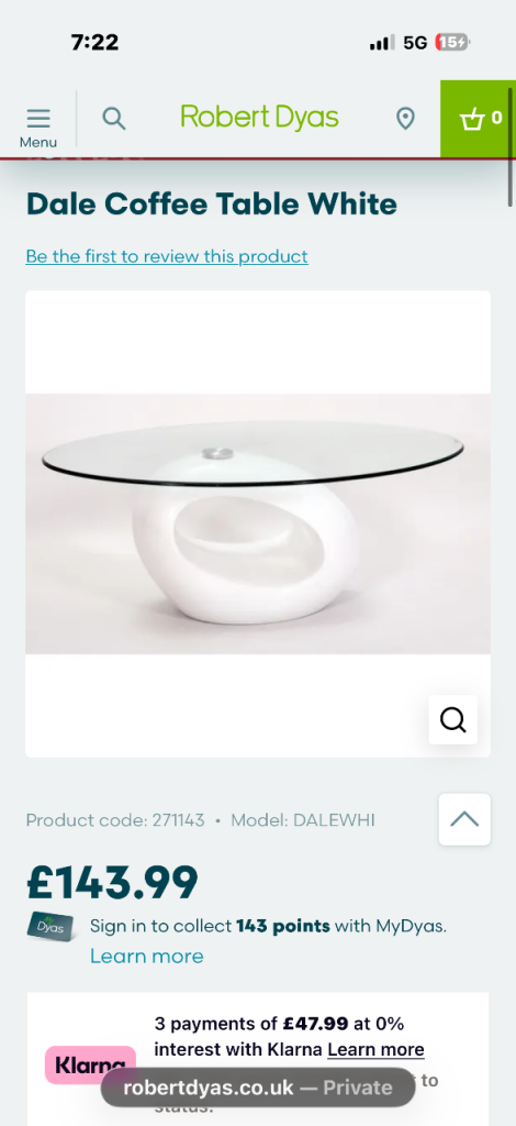 White High Gloss Living Room Side Table - Like New Condition