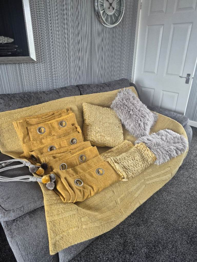 Curtains,Rug,Cushions mustard coloured