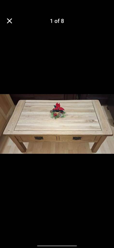 image for Solid oak coffee table with 4 drawers 