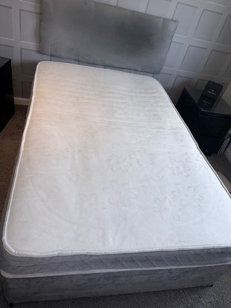 Small Grey divan bed with four drawers & mattress
