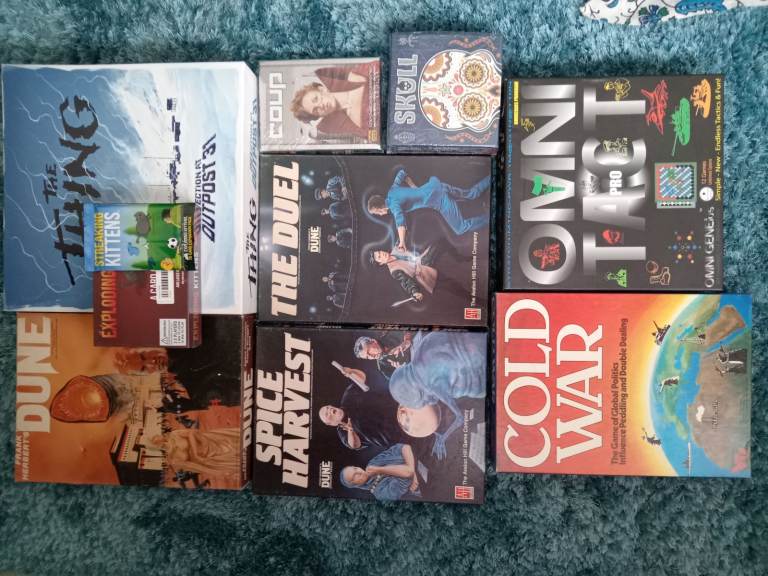 The Thing,Exploding Kittens, Dune, Skull Avalon hill etc. Various prices