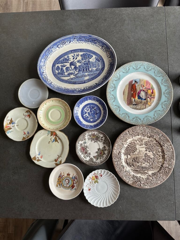 set of different rare vintage antique plates