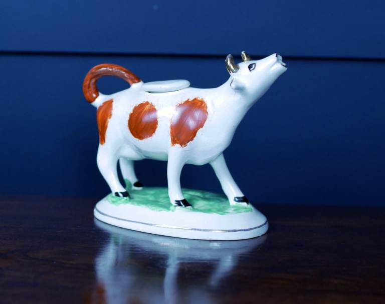 Antique Vintage 19th Century Victorian Ceramic Porcelain Cow Creamer