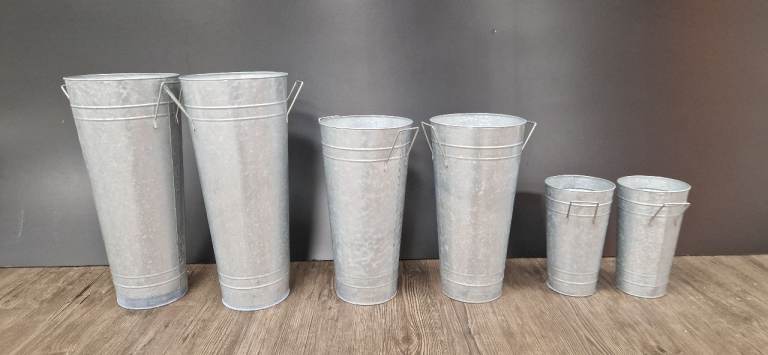 Vintage Steel Metal Tall Plant Vases with Handles