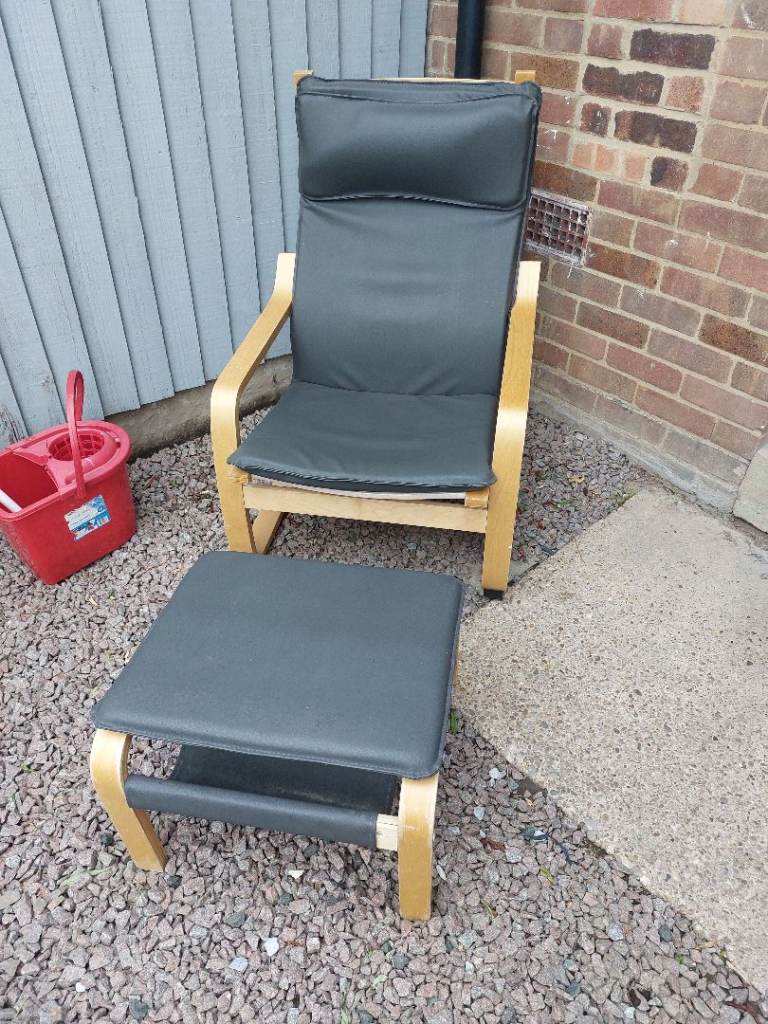 IKEA Poang Chair and Footstool - leather  Good Condition